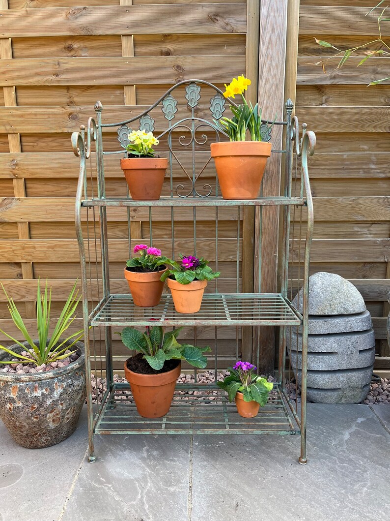 Verdigris reddish Green Folding 3 Tier Metal Garden Shelves Etsy UK