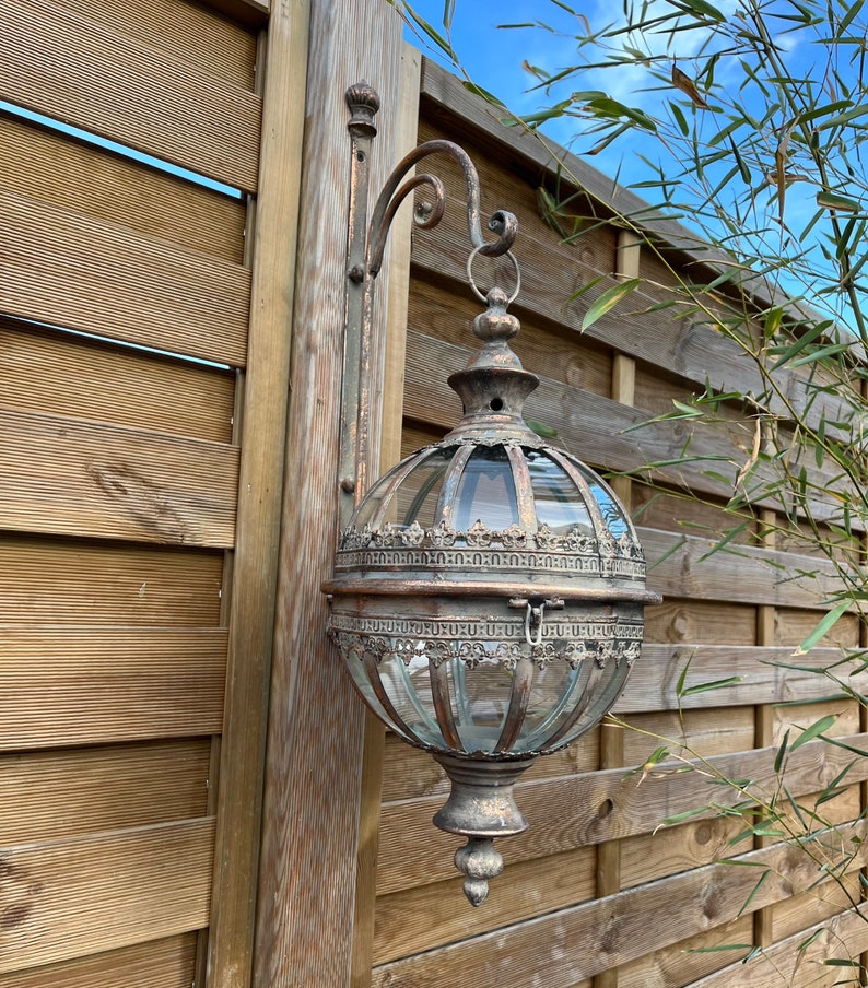 Regency Style Candle or Solar Bracket Lantern Rose Gold / Green Copper