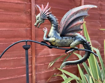 Quirky Dragon Wind Spinner Garden Stake Decoration