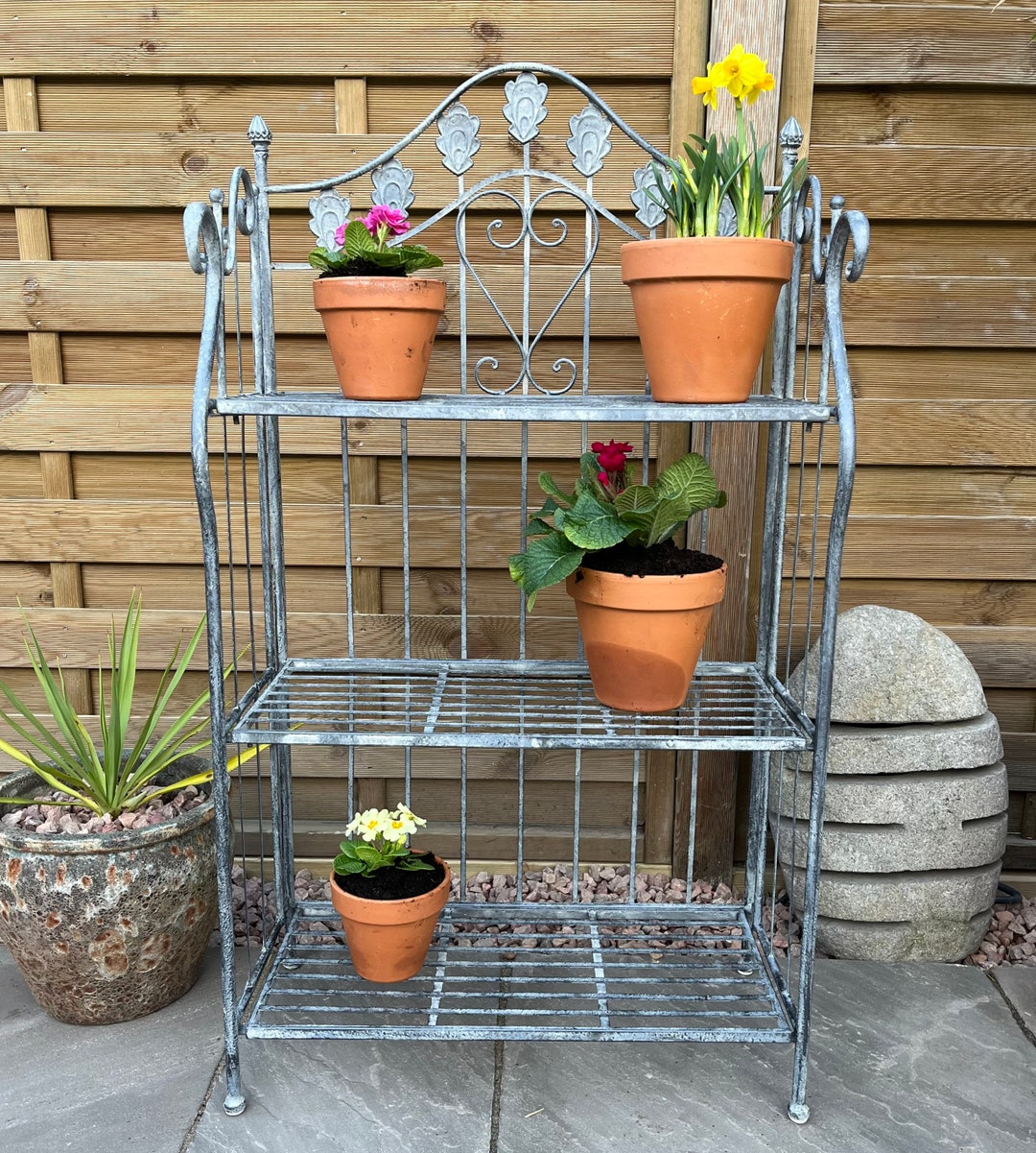 Grey Folding 3 Tier Metal Garden Shelves / Plant Stand for the Etsy