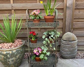 3 Tier Metal Verdigris (Reddish Green) Decorative Plant Stand