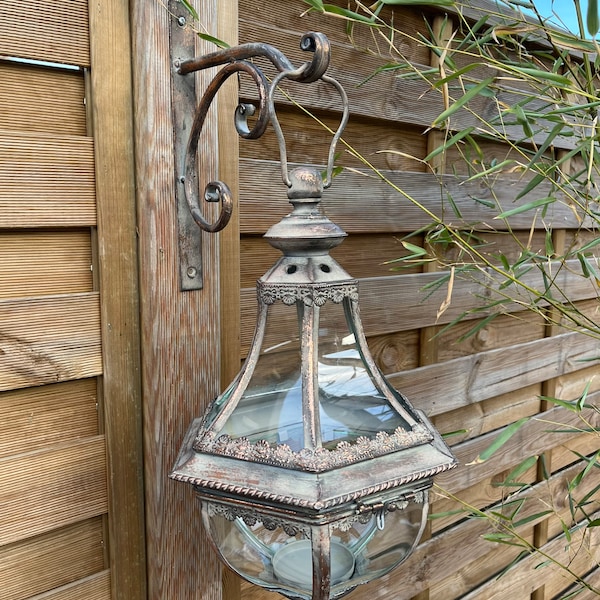 Unique Victorian Style Rose Gold Bracket Lantern for Indoors and Outdoors - Solar / Candle