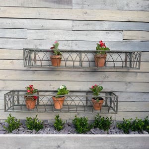 Set of 2 Large Decorative Verdigris (Reddish Green) Metal Wall Basket / Fence Planter Baskets / Window Basket / Wall Mounted Window sill