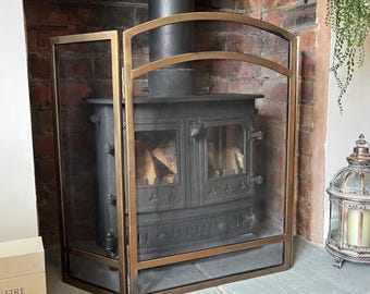 Antique Brass Large Folding Metal Fire Screen