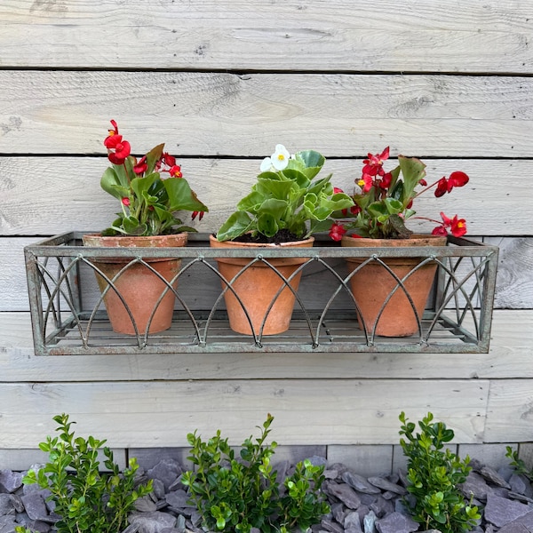 Decorative Verdigris (Reddish Green) or Grey Metal Wall Basket / Fence Planter Baskets / Window Basket / Wall Mounted Window sill