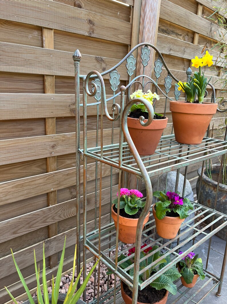 Verdigris reddish Green Folding 3 Tier Metal Garden Shelves Etsy UK