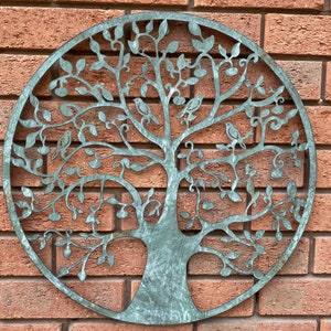 Quirky Grey / Silver Garden Metal Birds Tree of Life Wall Art - Indoor / Outdoor