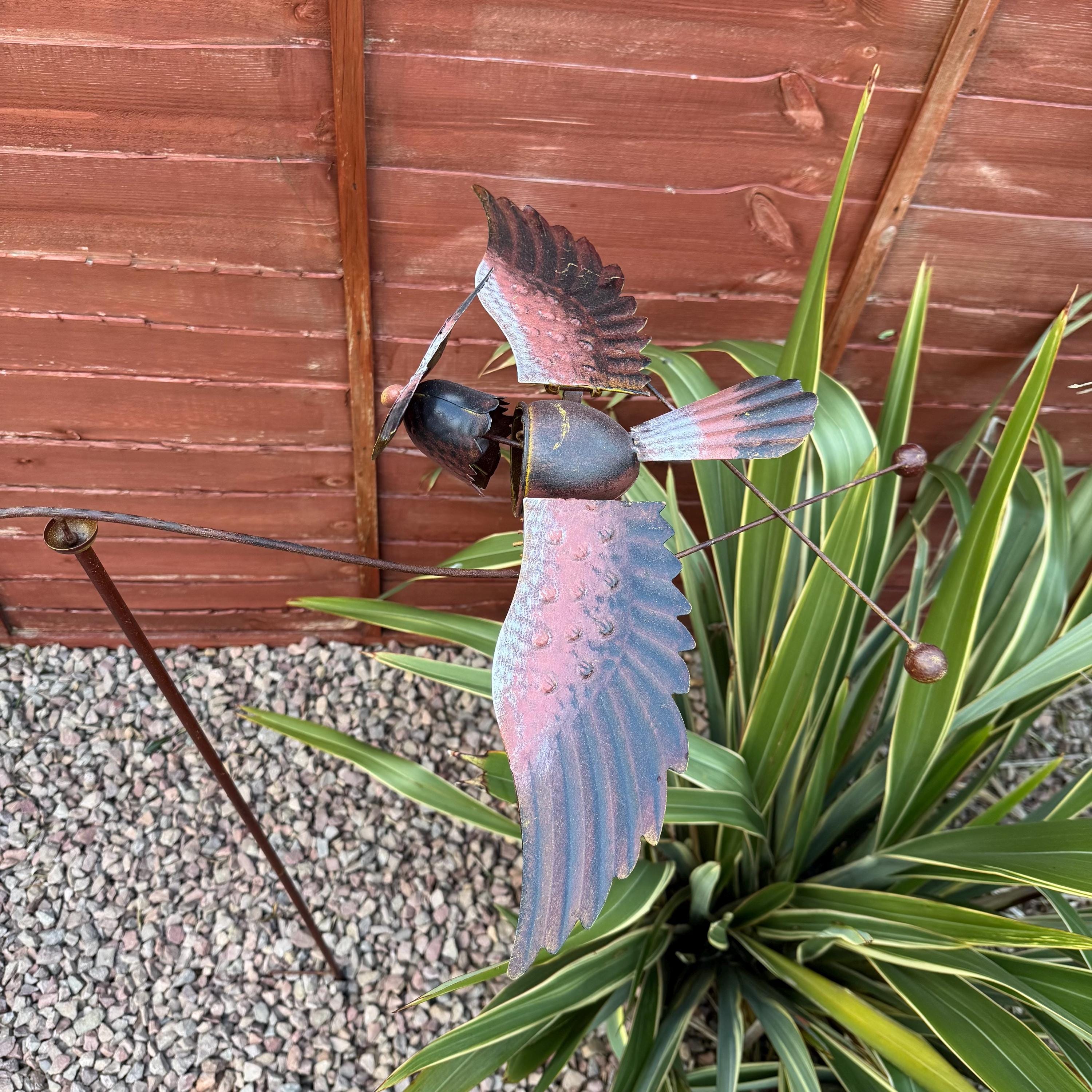 Quirky Owl With Flapping Wings Bird Wind Spinner Garden Stake