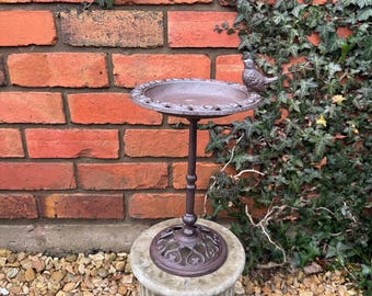 Brown Cast Iron Metal Garden Bird Bath / Table Top Bird Bath