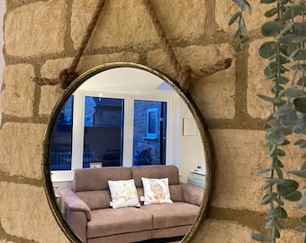 Rustic Gold Finished Circular Rope Mirror