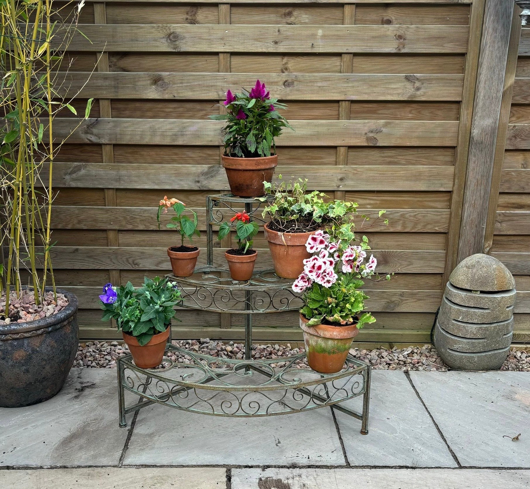 フラワー・ガーデニング tetote Corner 3 Tier Stepped Large Metal Verdigris (reddish Green