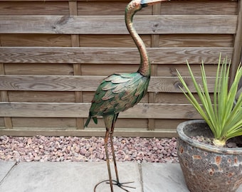 Metal Bronze / Aged Copper Heron / Crane Garden Ornament Indoor/Outdoor