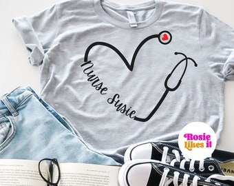 Registered Nurse Shirt Heart Stethoscope T-Shirt Personally Custom Shirt for Nurse Name Tee Custom Nursing T Shirt Gift Nurse Shirt Gift