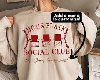 Home Plate Social Club Sweatshirt Personalized, Custom Baseball Sweatshirt, Baseball Mom Sweatshirt, Game Day, Baseball Season, Baseball Tee