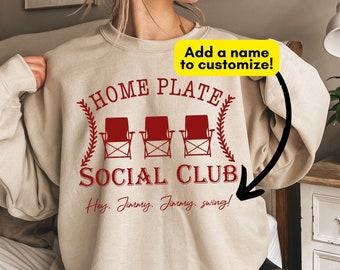 Home Plate Social Club Sweatshirt Personalized, Custom Baseball Sweatshirt, Baseball Mom Sweatshirt, Game Day, Baseball Season, Baseball Tee