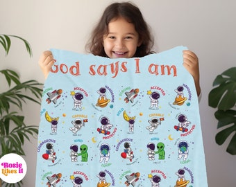 Catholic Baby Blanket, Christian Baby Blanket, God Says I Am Christian Blanket, Christian Astronaut Blanket, Religious Baby Gift