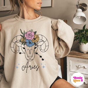 ARIES Zodiac Sweatshirt, Aries Sweater, Astrology Sweater, Birthday Gifts Tees, Trendy Sweater, Aries Zodiac Gifts, Floral, Aries Sweatshirt