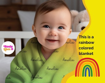 Stroller Blanket, Personalized Custom Blanket, Rainbow Blanket, Baby Girl Blanket, Name Blanket, Rainbow Baby Blanket, Gift Rainbow Lover