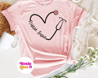 Personally custom shirt for Nurse Name Tees Heart Stethoscope Custom Nurse Shirt Custom Nursing T Shirt for Nurse Gift Nurse T-Shirt