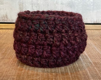 Adorable maroon/brick red crocheted bowl || unique storage container || 4x5.5