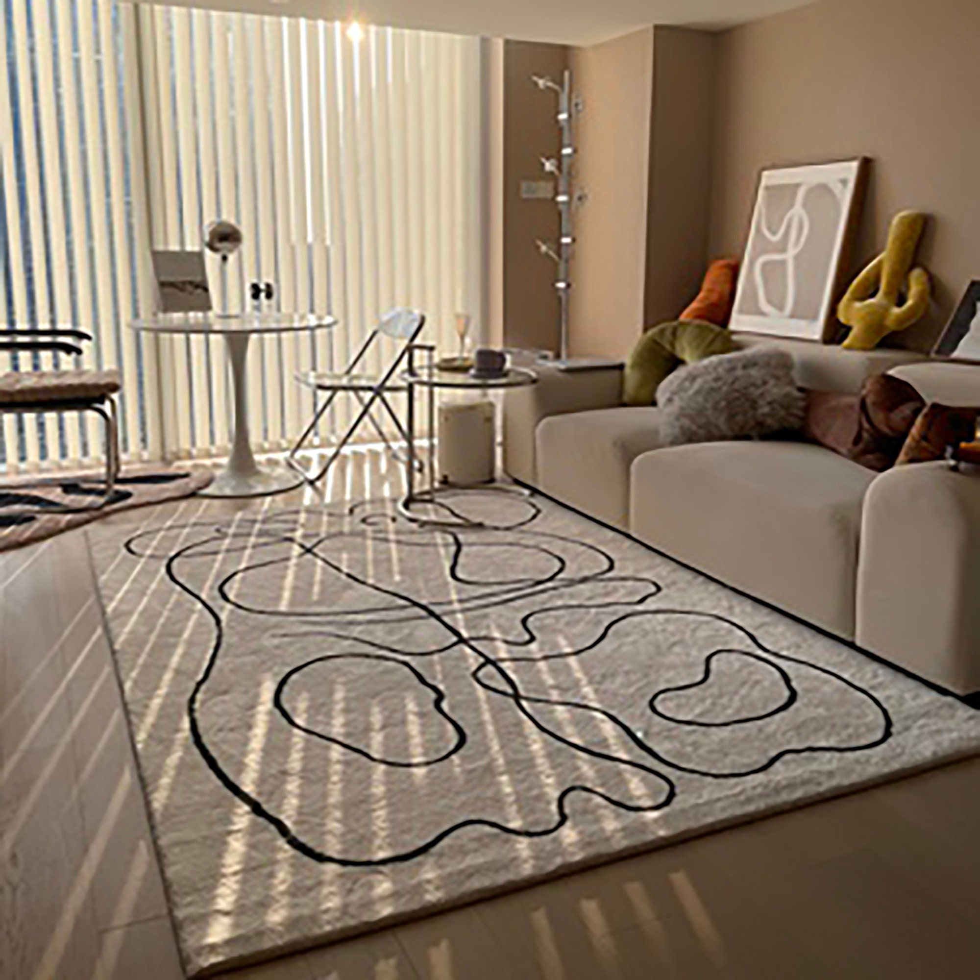 Modern Abstract Line Rugs CarpetThick Black And White Rugs Etsy