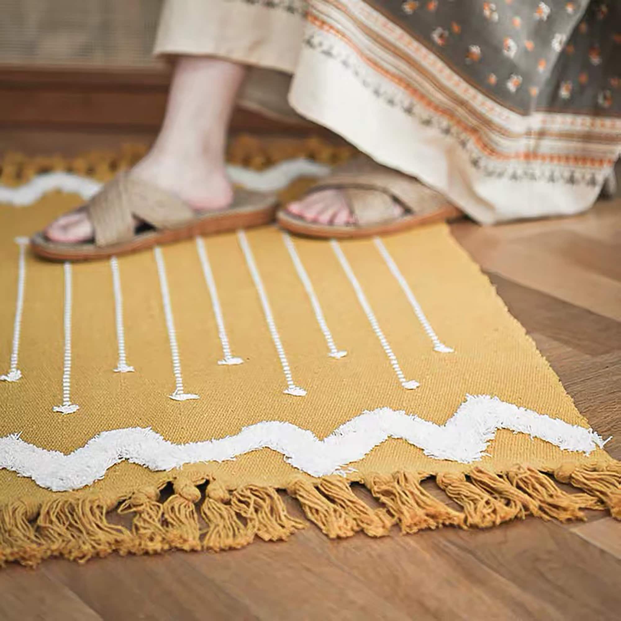 Tufted Cotton Area RugWoven Fringe Throw Rugs Print Tassel Etsy