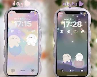 Kawaii Bunny iphone wallpaper cute iphone theme dark wallpaper pastel wallpaper aesthetic day and night theme