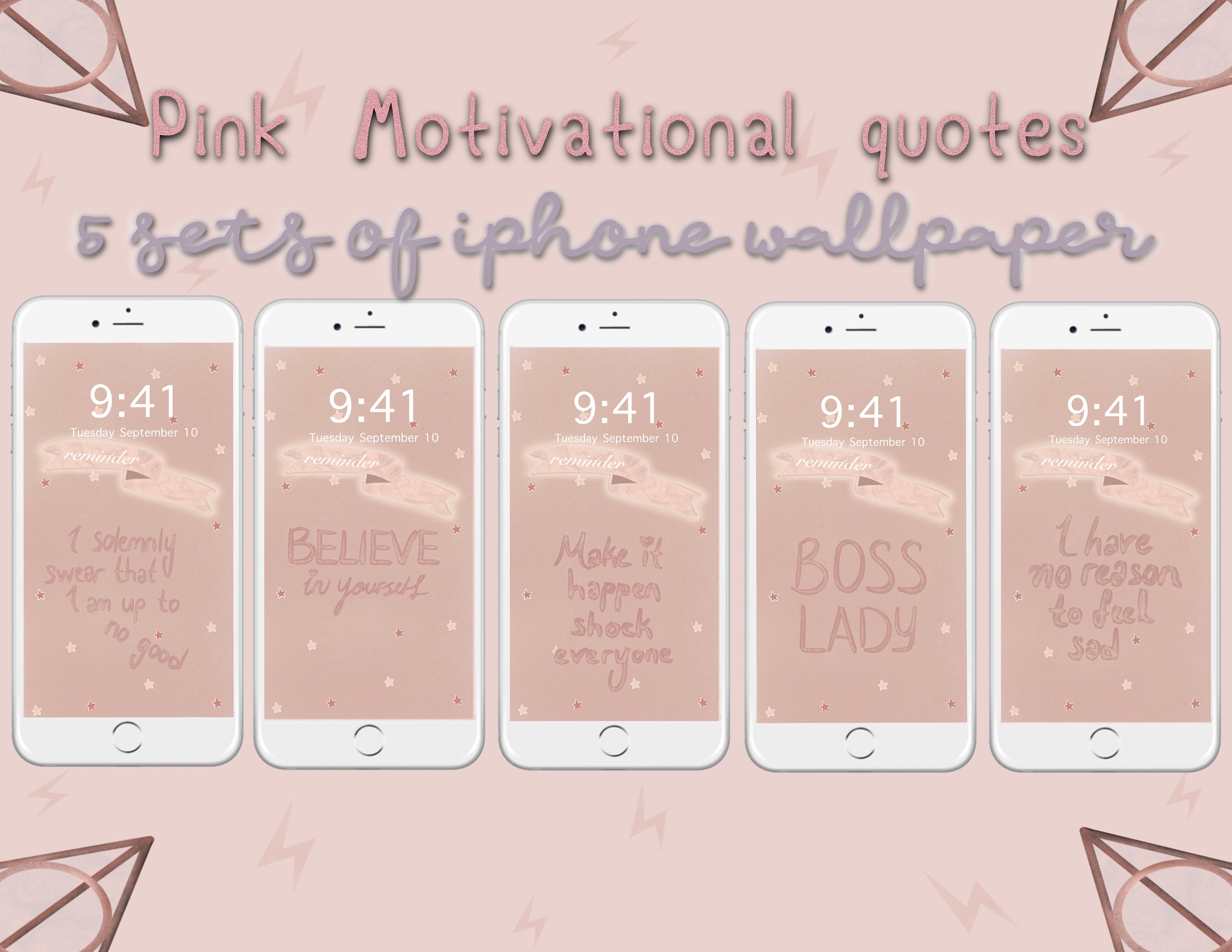 5 Sets of Aesthetic Pink Motivational Quotes Iphone Wallpaper - Etsy