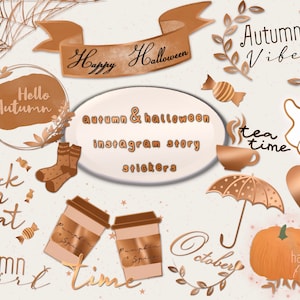Fall instagram stickers, halloween digital stickers, autumn bundle, instagram story stickers png