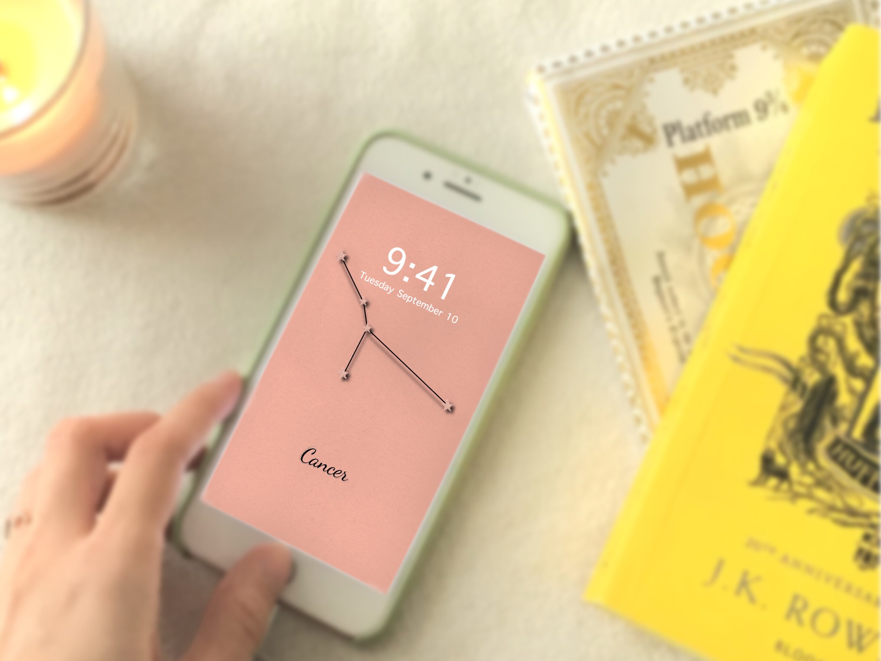 Cancer Zodiac iPhone Wallpaper, Phone Background, Minimalist Design