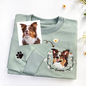 Sweat-shirt brodé visage de chien personnalisé, sweat à capuche brodé avec photo d'animal de compagnie, sweat-shirt pour amoureux des chiens, cadeau pour les amoureux des animaux de compagnie, cadeau personnalisé pour maman