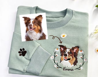 Benutzerdefiniertes Hundegesicht besticktes Sweatshirt, Haustier-Foto bestickter Hoodie, Hundeliebhaber-Sweatshirt, Geschenk für Haustierliebhaber, personalisiertes Geschenk für Mama