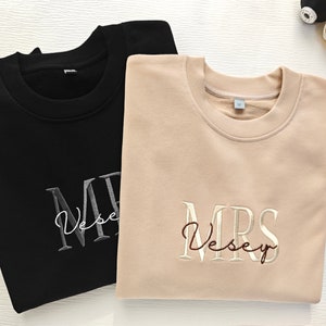 Custom Mrs. Embroidered Sweatshirt, Gift for future Mrs & Mr engagement gift, date on sleeve,Engagement Sweatshirt,Valentine&#39;s Day gift