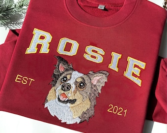 Custom Dog Face Embroidered Sweatshirt, Dog Photo Embroidered Hoodie,Dog Lovers Sweatshirt, Gift for Pet Lovers, Pet Embroidery Sweater