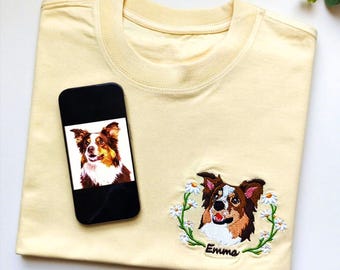 Camiseta personalizada con tu mascota bordada a partir de tu foto, camiseta personalizada para perros, sudadera para amantes de los perros, regalo para amantes de las mascotas, suéter bordado con mascotas