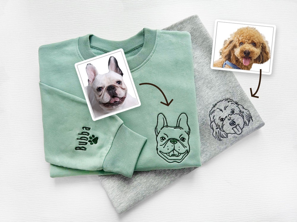 Custom Pet Embroidered Sweatshirt,Embroidered Pet Face&Name Sweatshirts,Custom Dog Portrait,Pet Hoodie,Perdog Sweatshirt,Mummy Dog'S Gift Vividshirts