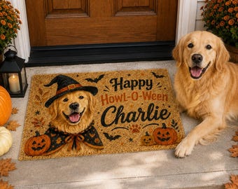 Personalized Halloween Dog Doormat,Custom Pet Portrait Welcome Mat,Halloween Front Door Decor,Personalized Dog Gift, Pet Lover Gift,Dog Mom