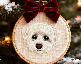 Personalized Pet Ornament With Name, Custom Pet Embroidered Ornament, Dog Portrait Christmas Keepsake, Dog Memorial Gift, Christmas Gift