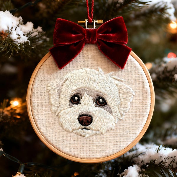 Décoration personnalisée pour animal de compagnie avec nom, décoration brodée personnalisée pour animal de compagnie, souvenir de Noël portrait de chien, cadeau commémoratif de chien, cadeau de Noël