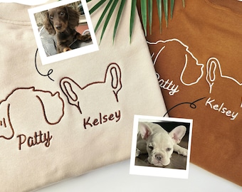 Custom Embroidered Pet Sweatshirts,Dog Lovers Sweatshirt,Embroidered With Dog Ear Outline,Dog Mom Sweater
