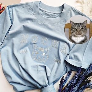 Custom Pet From Your Photo Embroidered Shirt,Custom Pet Portrait Embroidered Sweatshirt,Custom Pet Portrait Gift,Embroidered Cat Shirt