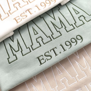 Custom Embroidered Mama Sweatshirt with Kids Name on Sleeve, Personalized Mom Sweatshirt, Minimalist Momma Sweater, Mothers Day Gift for Mom
