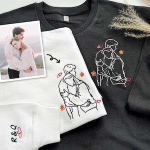 Benutzerdefiniertes gesticktes Porträt vom Foto-Sweatshirt, gesticktes benutzerdefiniertes Sweatshirt, personalisiertes Geschenk, benutzerdefiniertes Foto-Hoodie, Valentinstagsgeschenk