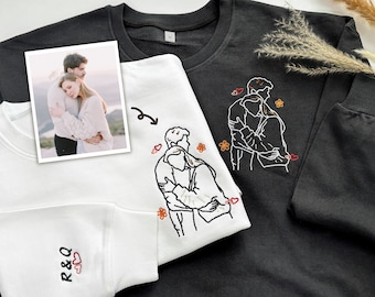 Custom Embroidered Portrait from Photo Sweatshirt, Embroidered Custom Sweatshirt,,Personalized gift,Custom Photo Hoodie,Valentines day gift