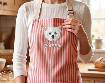 Custom Embroidered Pet Portrait Apron,Personalized Dog Mom Gift,Cat Chef Face Kitchen Apron,Baking Gift for Pet LoversCustom Dog Dad Present