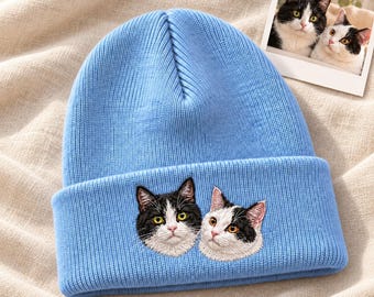 Custom Pet Beanie, Personalized Dog Portrait Hat, Embroidered Pet Face Beanie, Dog Mom Christmas Gift, Pet Lover Gift for Her