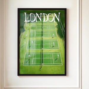 London Tennis Court Poster – Minimalist Tennis Wall Art, Modern Sports Print, Preppy Decor for Game Room or Office