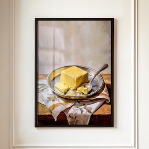 Irish Butter Still Life Print – Rustic Kitchen Wall Art – Oil Painting Food Poster for Culinary Decor Lovers