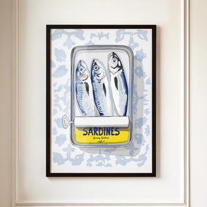 Watercolor Sardine Tin Art Print: Eclectic Kitchen Wall Decor, Fish Print