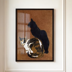 三毛猫のアートプリント | 黒猫のアートプリント | フランスのアールヌーボー様式の猫の壁飾り | ロールキャンバス